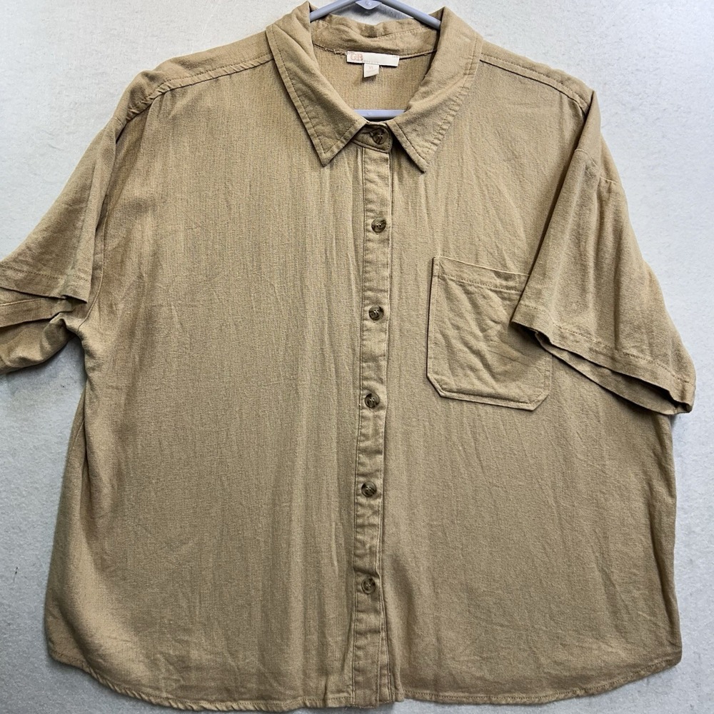 GB Linen Blend Women's Top XL Tan Button Collared